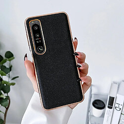 Coque en TPU + cuir véritable électroplaqué, anti-rayures pour votre Sony Xperia 1 IV 5G - noir