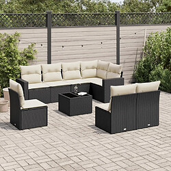 Maison Chic Salon de jardin 9 pcs avec coussins | Ensemble de Table et chaises | Mobilier d'Extérieur noir résine tressée -GKD75358