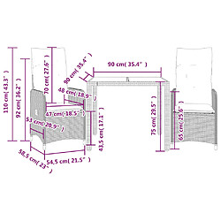 vidaXL Ensemble de bistro de jardin 3 pcs coussins noir poly rotin pas cher