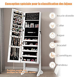 Helloshop26 Armoire à bijoux sur pied avec miroir inclinable serrure doublure et divers espaces de rangement 41 x 36,5 x 146 cm blanc 20_0001693