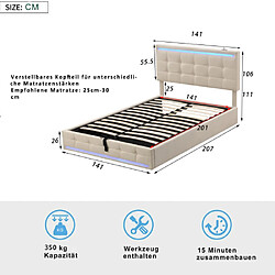 Avis ComfortXL Lit Double Rembourré 140*200 Avec Cadre De Lit à LED, Beige