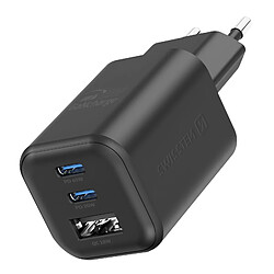 Swissten Chargeur Mural 2 USB C GaN 65W + USB 18W Charge Rapide Design Compact Noir