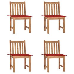 vidaXL Chaises de jardin lot de 4 avec coussins Bois de teck massif