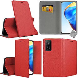 Htdmobiles Housse etui portefeuille avec coque intérieure en silicone pour Xiaomi Mi 10T / Mi 10T Pro 5G + film ecran - ROUGE MAGNET