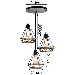 Stoex Plafonnier D'Intérieur Rétro Noir Suspension Luminaire en Corde de Chanvre 20CM Lustre Diamant 3 Lumières Suspension Lustre Vintage en Métal pas cher