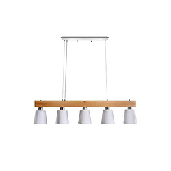 NETTLIFE Suspension 5 ampoules E27 blanc moderne Métal et bois lampe de salle à manger Diam.102cm pour cuisine salon couloir hôtel 