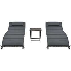 vidaXL Salon de jardin pliable 3 pcs Résine tressée Gris