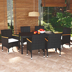 Maison Chic Ensemble à manger d'extérieur 7 pcs avec coussins,Salon de jardin,Mobilier de jardin Résine tressée Noir -GKD369375