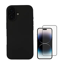 Kit De Film En Verre Trempé À Couverture Complète 5D + Couverture En Silicone Liquide Phonecare Compatible avec Apple iPhone 16 - Noir