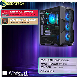 Sedatech PC Gamer ATX Premium • AMD Ryzen 7 9800X3D • RX 7900 GRE • 32Go DDR5 • 2To SSD M.2 • Windows 11