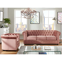 Vente-Unique Canapé 3 places et fauteuil CHESTERFIELD - Velours rose pastel