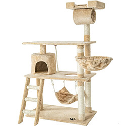 Helloshop26 Arbre à chat griffoir grattoir niche jouet animaux peluché beige 141 cm 08_0000513