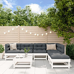 vidaXL Salon de jardin 7 pcs avec coussins blanc bois massif