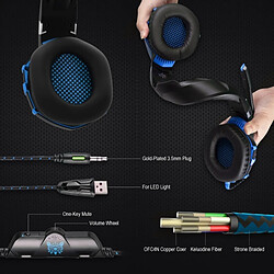 Avis Wewoo Casque de jeu surround stéréo basse sur oreille avec microphone et lampes à DEL (noir bleu)