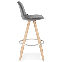 Avis Alterego Tabouret snack mi-hauteur 'SPIRIT MINI' en velours gris et pieds en bois naturel