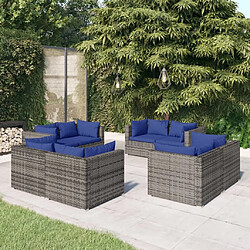 Maison Chic Salon de jardin 8 pcs + coussins - Mobilier/Meubles de jardin - Table et chaises d'extérieur résine tressée gris -MN25769