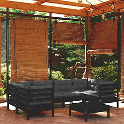 vidaXL Salon de jardin 7 pcs avec coussins Noir Bois de pin