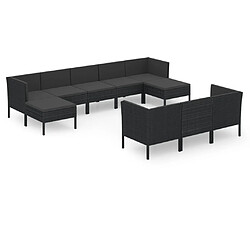 Maison Chic Salon de jardin 10 pcs + coussins - Mobilier/Meubles de jardin - Table et chaises d'extérieur Résine tressée Noir -MN89582