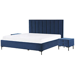 Beliani Ensemble de chambre en velours bleu avec lit coffre 180 x 200 cm SEZANNE