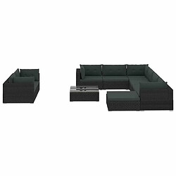 Maison Chic Salon de jardin 10 pcs + coussins - Mobilier/Meubles de jardin - Table et chaises d'extérieur Résine tressée Noir -MN89389