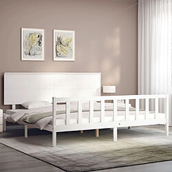 Avis Maison Chic Lit adulte - Cadre Structure de lit avec tête de lit Contemporain blanc 200x200 cm bois massif -MN62121