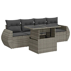 vidaXL Salon de jardin 5 pcs avec coussins gris résine tressée