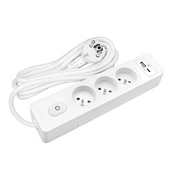 Null Multiprise SELDUR G3FU32B, 3 prises type E + interrupteur, USB A+C charge standard 12W, Blanc, câble 3m