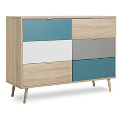 But Commode scandinave 6 tiroirs ARUBA Chêne, bleu, gris et blanc