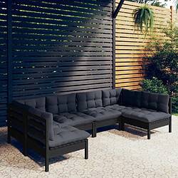 vidaXL Salon de jardin 6 pcs avec coussins Noir Bois de pin massif