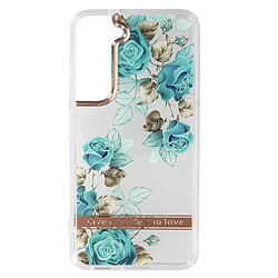 Avizar Coque Samsung Galaxy S22 Dos Rigide Contour Souple Design Fleurs Turquoises