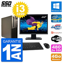 PC Lenovo M82 SFF Ecran 22" Intel Core i3-3220 RAM 4Go SSD 480Go Windows 10 Wifi - Occasion