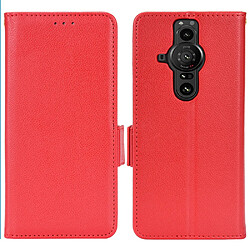 Etui en PU texture litchi, fermeture aimantée avec support rouge pour votre Sony Xperia Pro-I