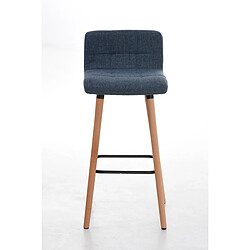 Decoshop26 Tabouret de bar en tissu bleu coutures décoratives pieds en bois avec repose-pieds 10_0000050