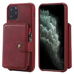 Wewoo Coque Pour iPhone 11 Pro Boucle Zipper Etui de protection antichoc avec support et fentes cartes et portefeuille et lanière et cadres photos Rouge