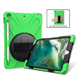 Coque en TPU Combo en forme de X avec dragonne et béquille pivotante à 360 degrés vert pour votre Apple iPad 9.7 pouces (2018)/(2017)