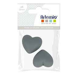 Artemio 2 perles silicone coeur - 29 x 19 x 12 mm - gris