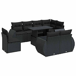 vidaXL Salon de jardin 9 pcs avec coussins noir résine tressée