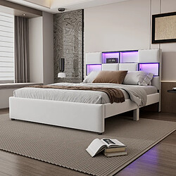 Avis ComfortXL Lit plat 140x200 cm avec LED et rangements, beige