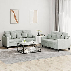 Maison Chic Ensemble de canapés 2 pcs avec coussins, Canapé droit Sofa pour Salon Gris clair Velours -GKD509308