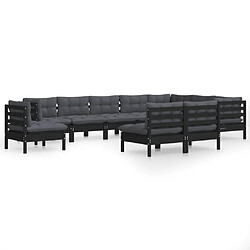 Maison Chic Salon de jardin 10 pcs + coussins - Mobilier/Meubles de jardin - Table et chaises d'extérieur Noir Bois de pin solide -MN49427