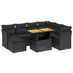 Maison Chic Ensemble Tables et chaises d'extérieur 8 pcs avec coussins,Salon de jardin noir résine tressée -GKD403786