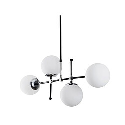 Avis Vente-Unique Lustre en métal à hauteur réglable - 4 globes - L. 108 x H. 67/82 cm - Noir et blanc - LEGEND