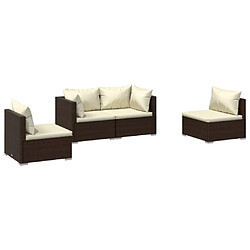 Maison Chic Salon de jardin 4 pcs + coussins - Mobilier/Meubles de jardin - Table et chaises d'extérieur Résine tressée Marron -MN96869