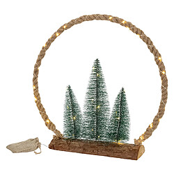 Ecd Germany LED Couronne de jute avec sapins décoration lumineuse de Noël minuterie 45 LEDs