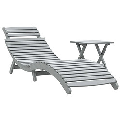 Maison Chic Chaise longue avec table | Bain de soleil Relax | Transat gris bois massif d'acacia -GKD53048