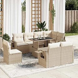 vidaXL Salon de jardin avec coussins 9 pcs beige résine tressée