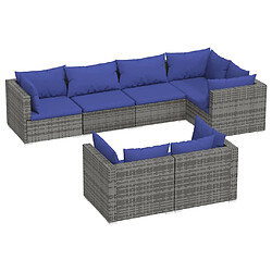 vidaXL Salon de jardin 7 pcs avec coussins Gris Résine tressée