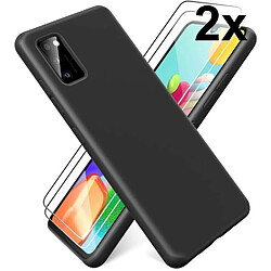 Coque Silicone pour Samsung A41 Etui de Protection Noir Antichoc + 2 Verres Trempes Little Boutik®