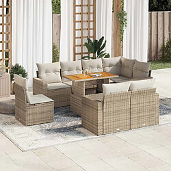 vidaXL Salon de jardin avec coussins 9 pcs beige résine tressée