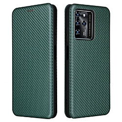 Coque en TPU + PU texture en fibre de carbone, anti-empreintes digitales, fermeture magnétique auto-absorbée avec support, vert pour votre ZTE Blade V30